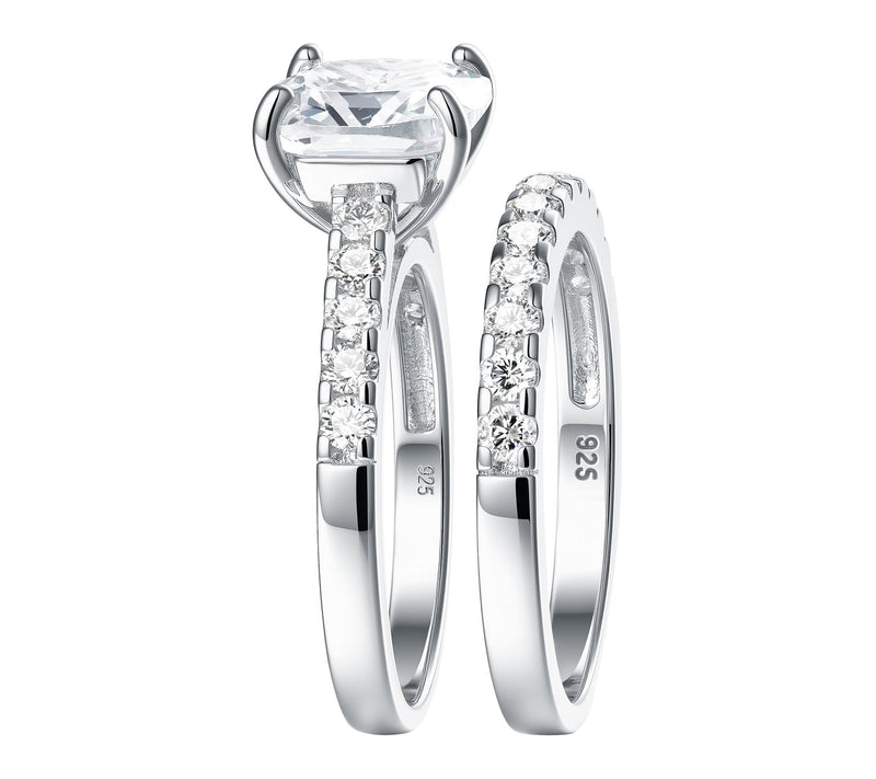 Diamonique 5.55 cttw Cushion Cut Ring Set, Sterling Silver — View 3