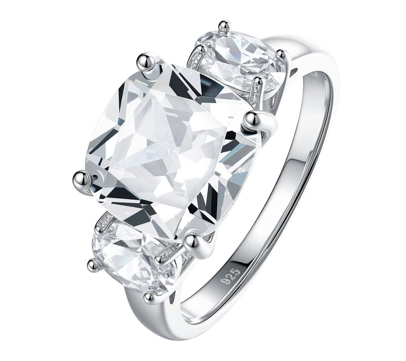 Diamonique Cushion & Oval Cut 3-Stone Ring, Sterling Silver — Main view