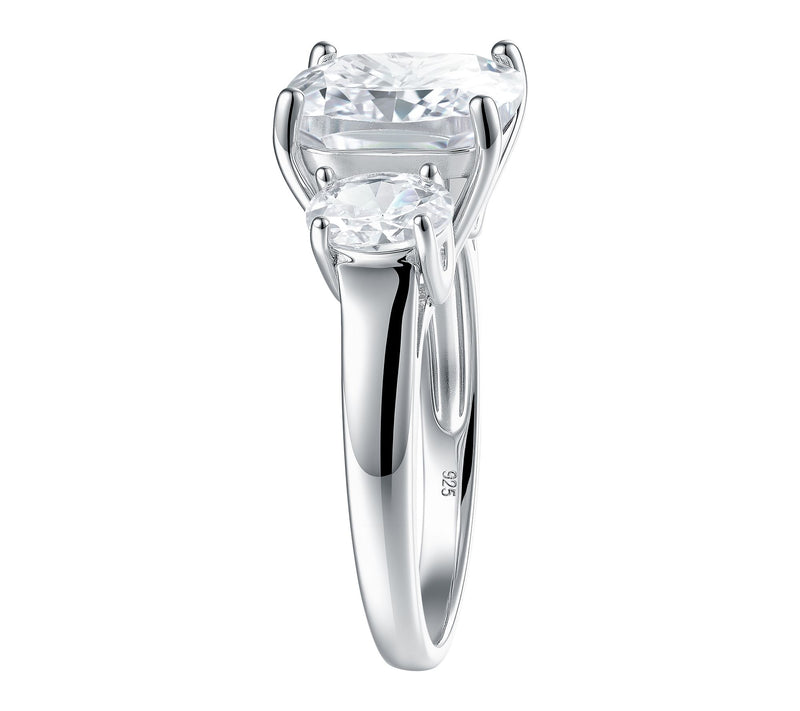 Diamonique Cushion & Oval Cut 3-Stone Ring, Sterling Silver — View 3