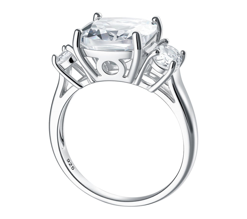 Diamonique Cushion & Oval Cut 3-Stone Ring, Sterling Silver — View 4