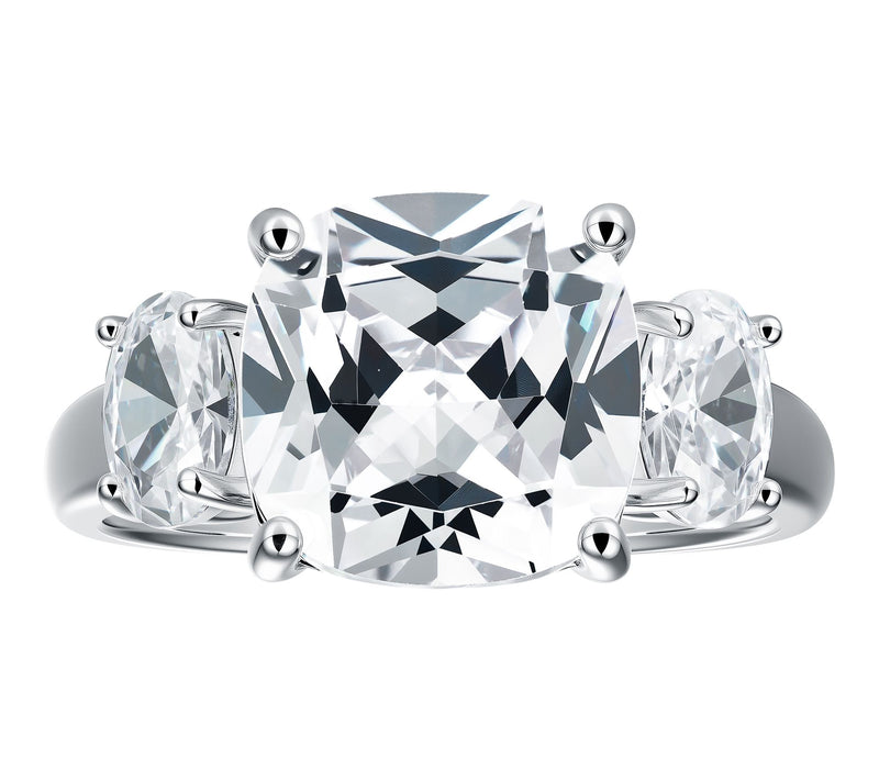 Diamonique Cushion & Oval Cut 3-Stone Ring, Sterling Silver — View 2
