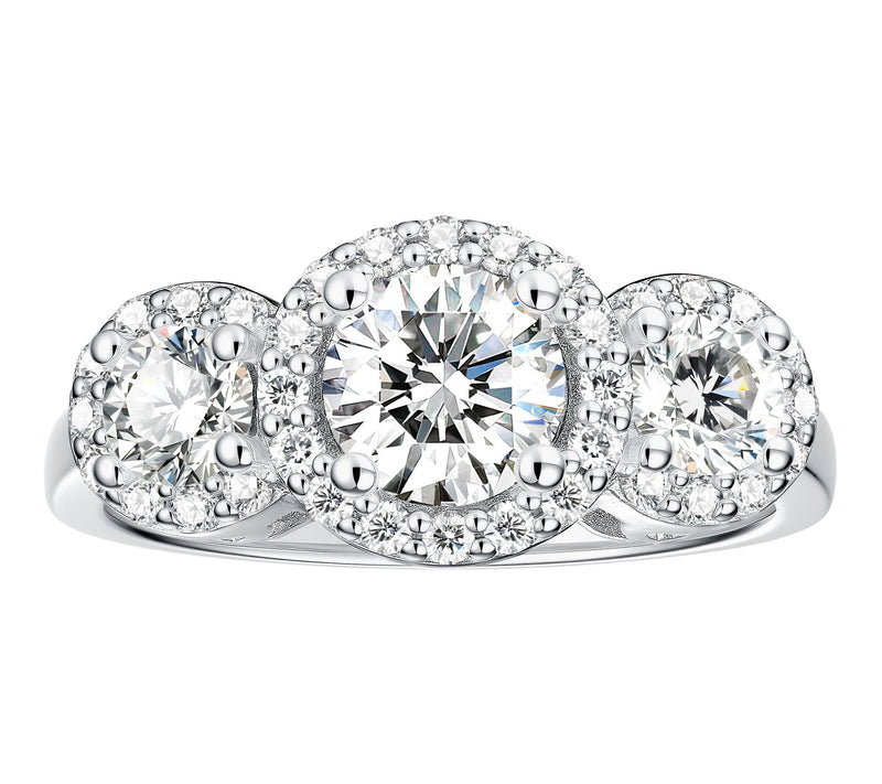 Diamonique 1.85 cttw 3-Stone Halo Ring, Sterling Silver — View 2