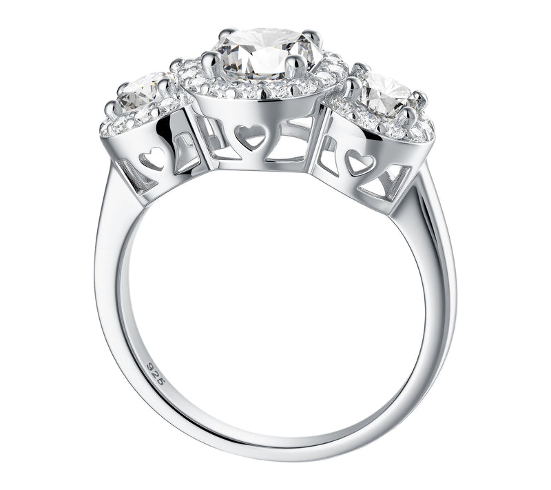 Diamonique 1.85 cttw 3-Stone Halo Ring, Sterling Silver — View 3