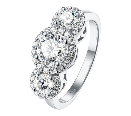 Diamonique 1.85 cttw 3-Stone Halo Ring, Sterling Silver
