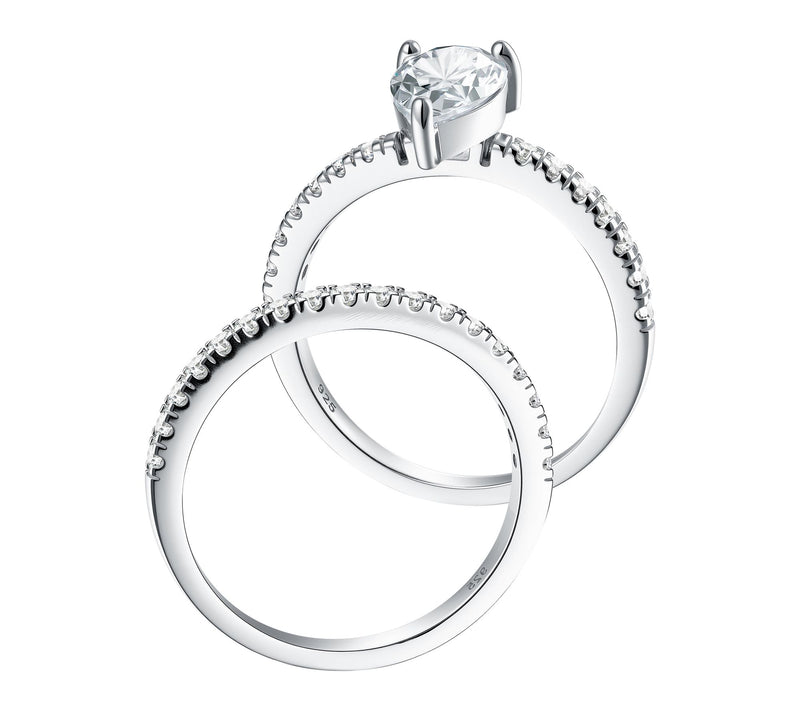 Diamonique 3.00 cttw Pear & Eternity Band Ring Set, Sterling — View 4