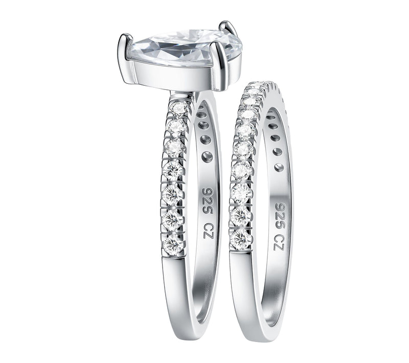 Diamonique 3.00 cttw Pear & Eternity Band Ring Set, Sterling — View 3