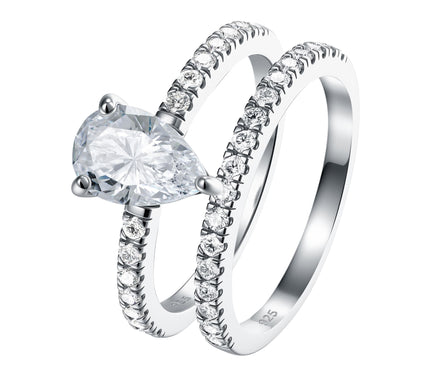 Diamonique 3.00 cttw Pear & Eternity Band Ring Set, Sterling