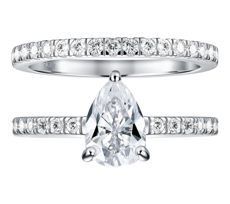 Diamonique 3.00 cttw Pear & Eternity Band Ring Set, Sterling — View 2