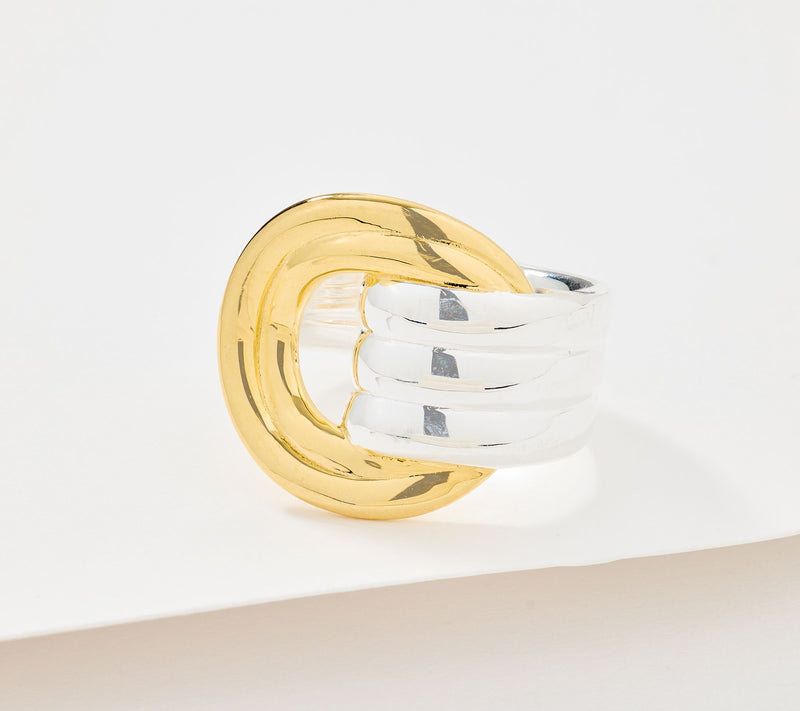 UltraFine 950 Silver Ribbed Door Knocker Ring — View 2