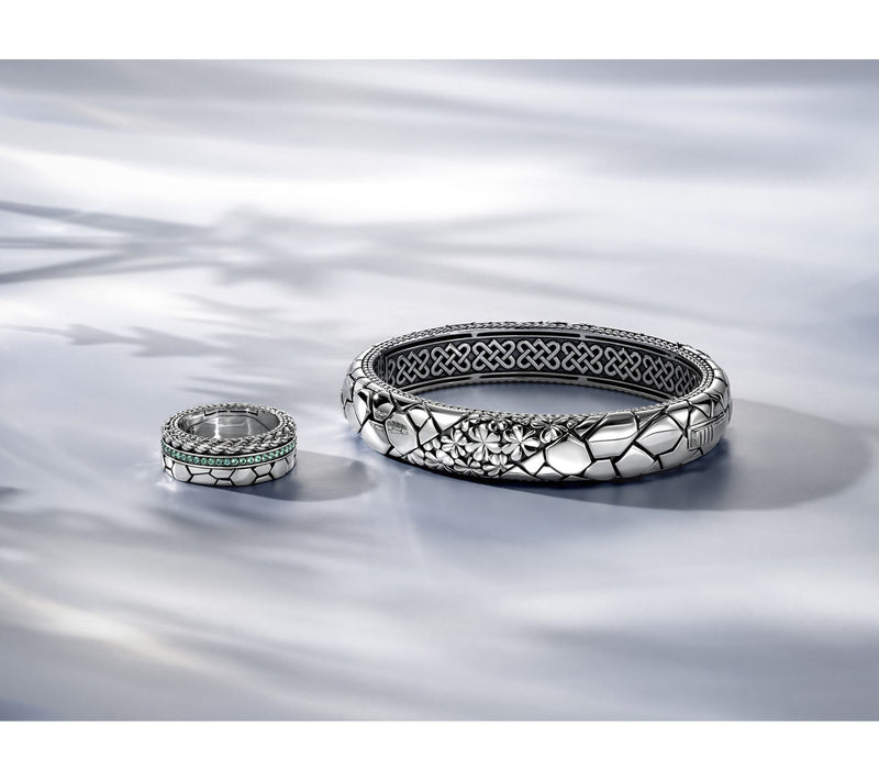 JAI Ireland Sterling Silver Finn's Path Clover Bangle, 54.0g — View 3