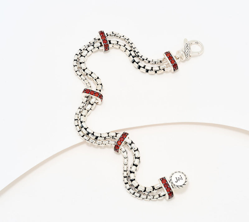JAI Double Box Chain Gemstone Station Bracelet, 20.5g — Main view