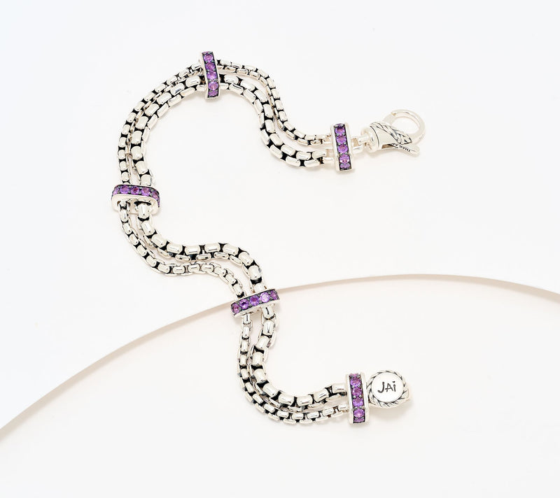 JAI Double Box Chain Gemstone Station Bracelet, 20.5g — View 12