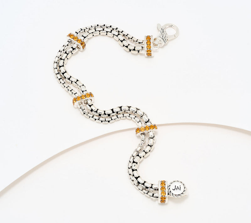 JAI Double Box Chain Gemstone Station Bracelet, 20.5g — View 15