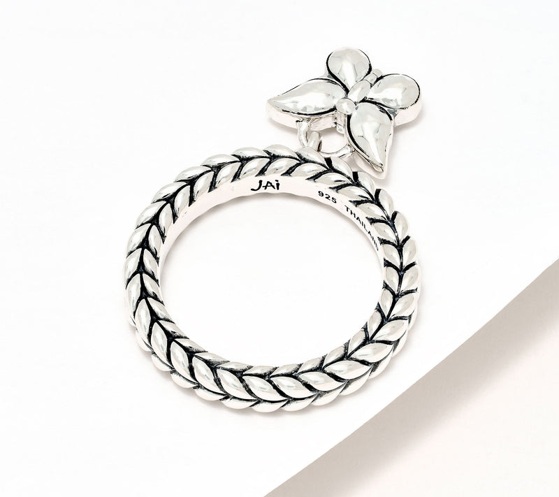 JAI Sterling Silver Basketweave Symbols of Love Charm Ring — View 2