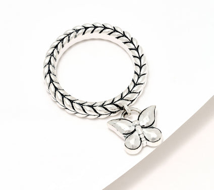 JAI Sterling Silver Basketweave Symbols of Love Charm Ring