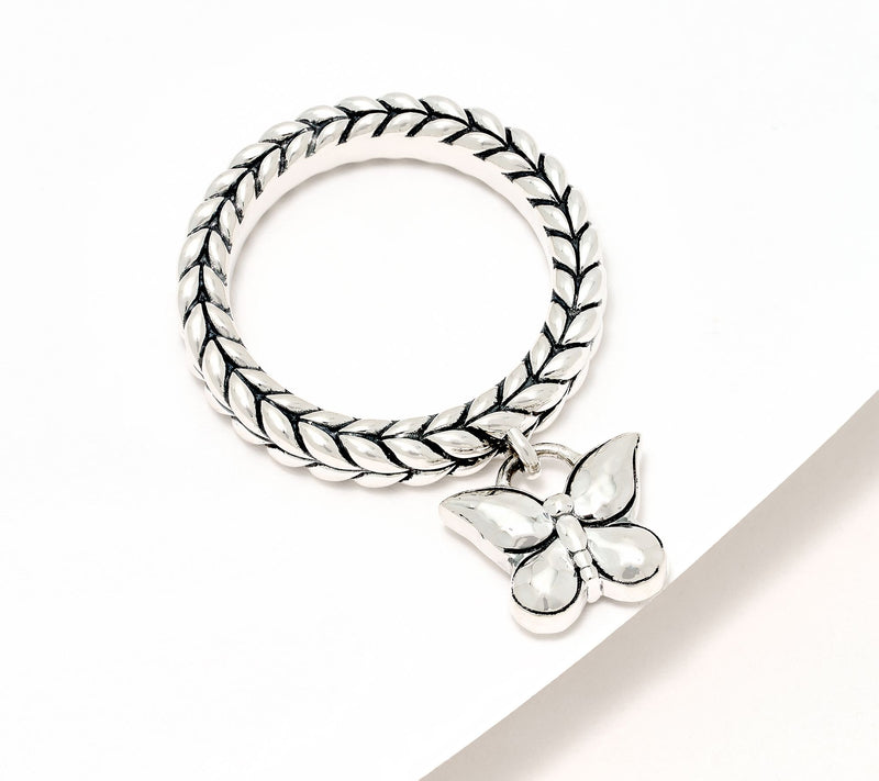 JAI Sterling Silver Basketweave Symbols of Love Charm Ring — Main view