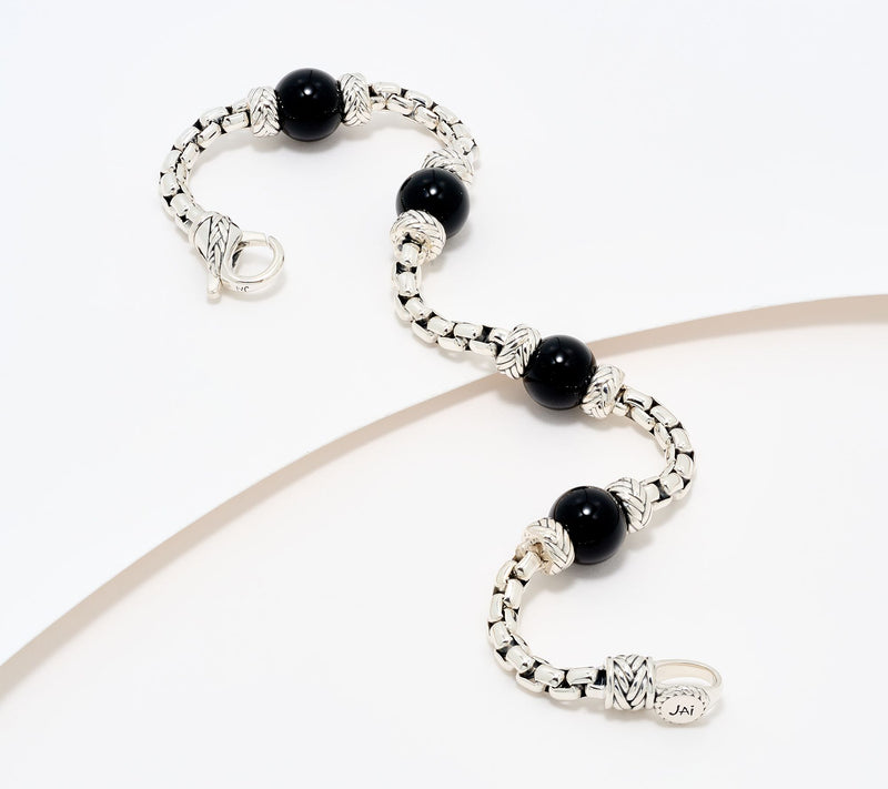 JAI Sterling Silver 3.7mm Box Chain Gemstone Bead Legacy Bracelet — View 9