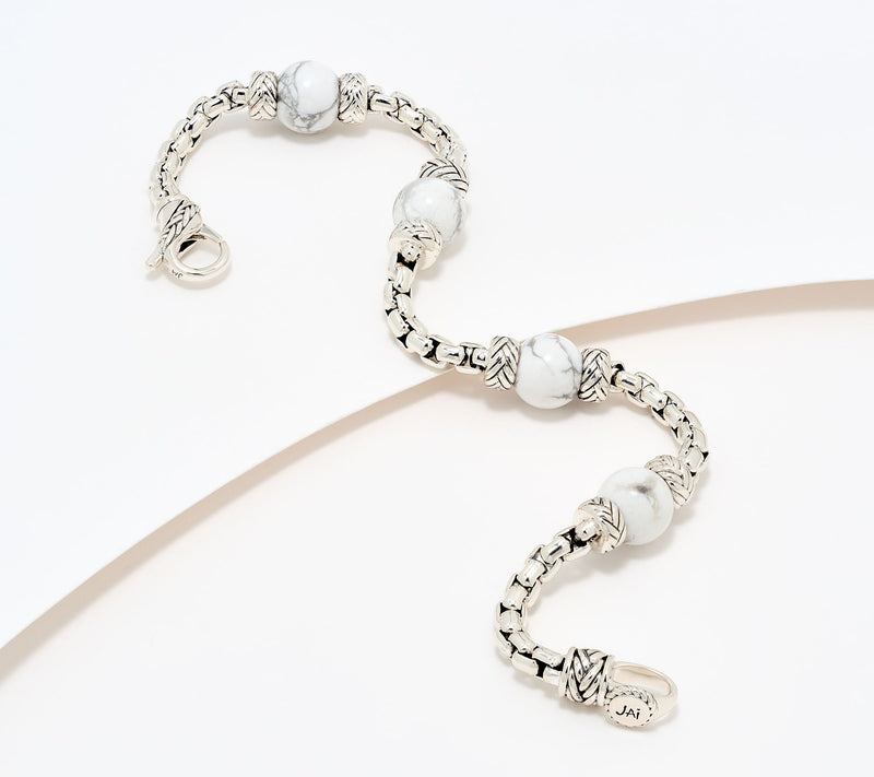 JAI Sterling Silver 3.7mm Box Chain Gemstone Bead Legacy Bracelet — Main view