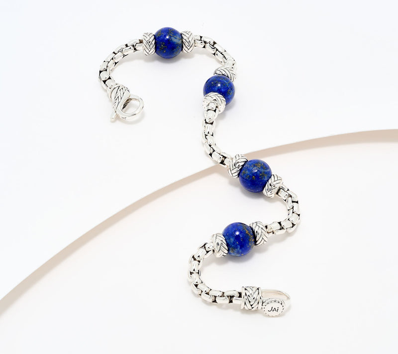 JAI Sterling Silver 3.7mm Box Chain Gemstone Bead Legacy Bracelet — View 5