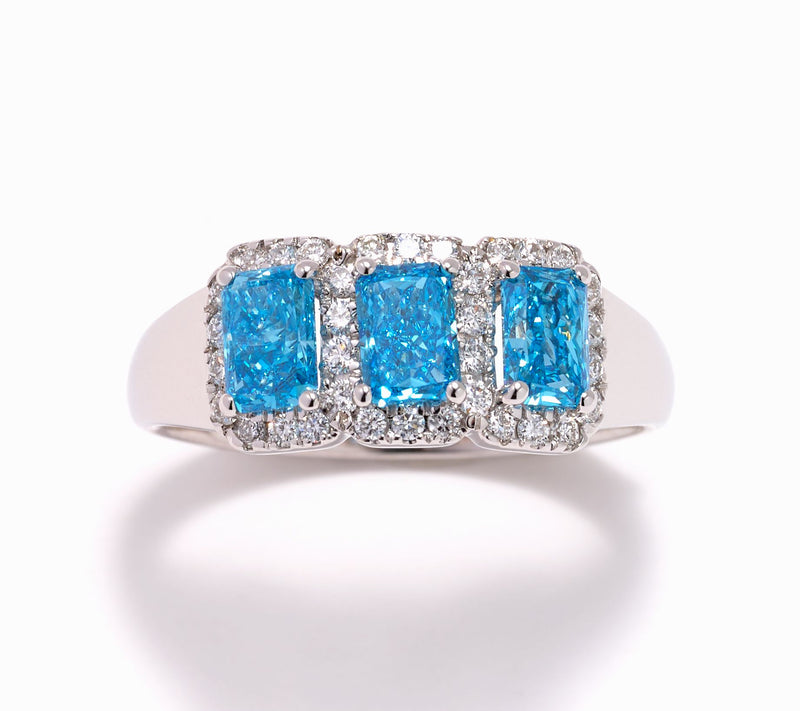 Fire Light Lab Grown Colored Diamond 1.75 cttw Three Stone Ring — View 3