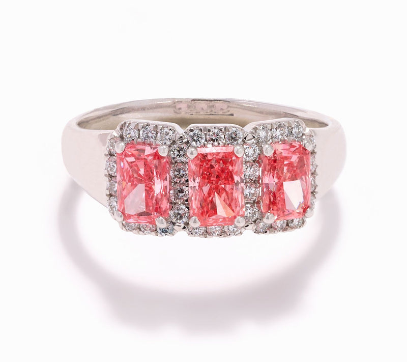 Fire Light Lab Grown Colored Diamond 1.75 cttw Three Stone Ring — View 5