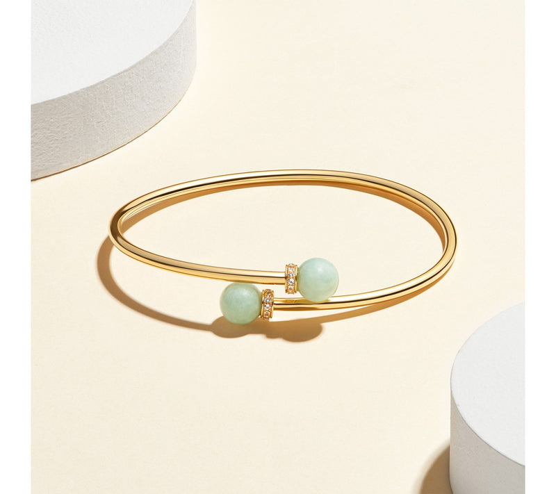 Dynasty Jade & White Sapphire Cuff Bracelet, 18K Gold Plated — View 3