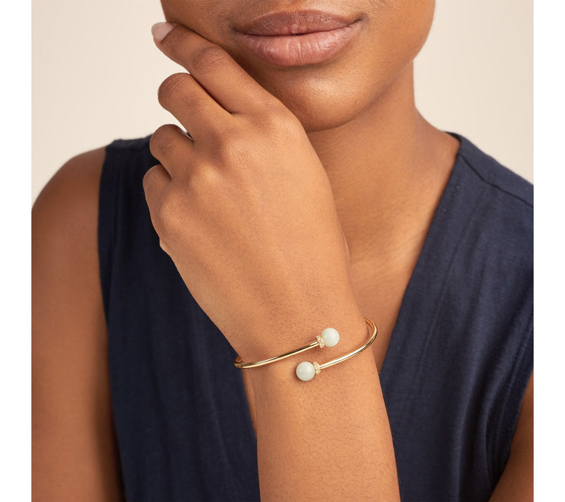 Dynasty Jade & White Sapphire Cuff Bracelet, 18K Gold Plated — View 2