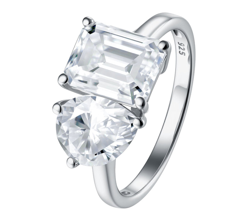 Moissanite Luxe Pear & Emerald Toi Et Moi Ring,Sterling — View 2