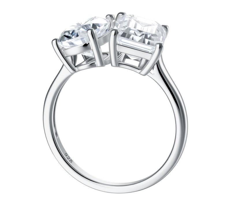 Moissanite Luxe Pear & Emerald Toi Et Moi Ring,Sterling — View 3