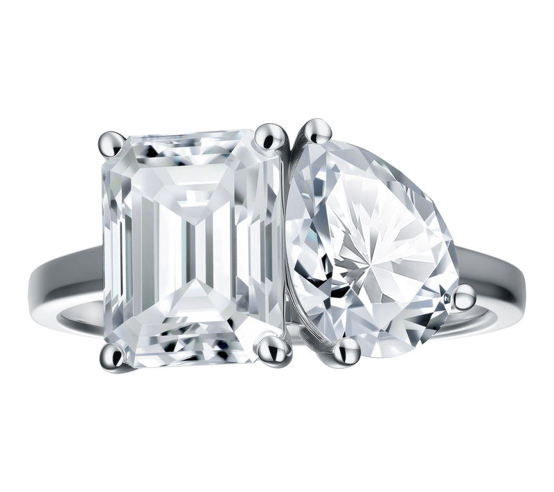 Moissanite Luxe Pear & Emerald Toi Et Moi Ring,Sterling — Main view