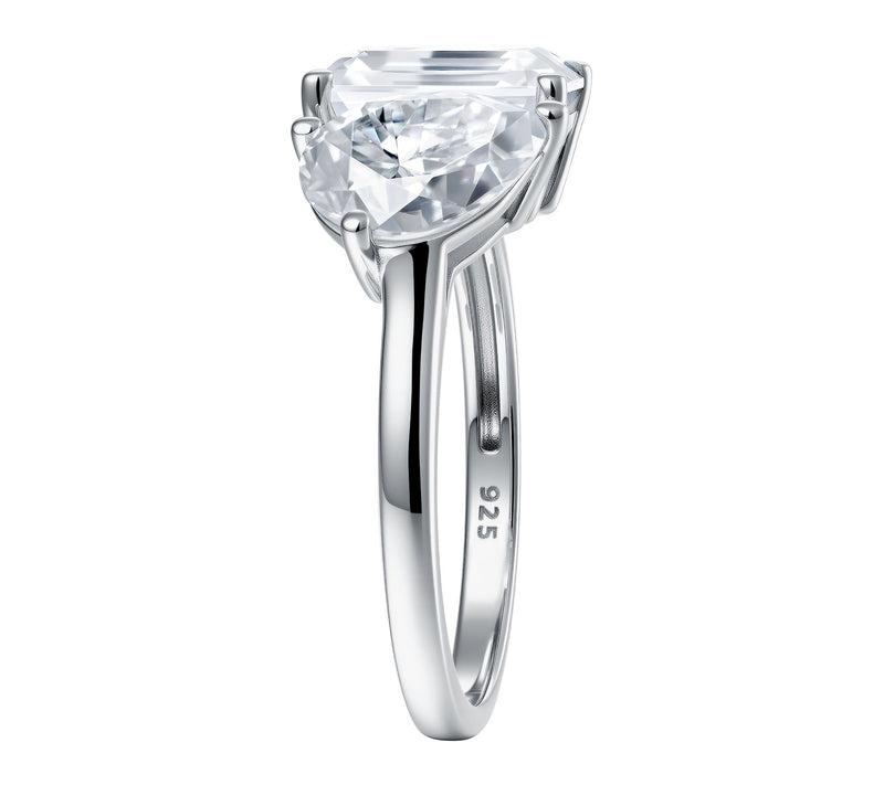 Moissanite Luxe Pear & Emerald Toi Et Moi Ring,Sterling — View 4