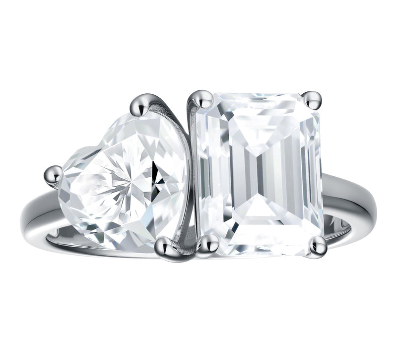 Moissanite Luxe Heart & Emerald Toi et Moi Ring, Sterling — Main view