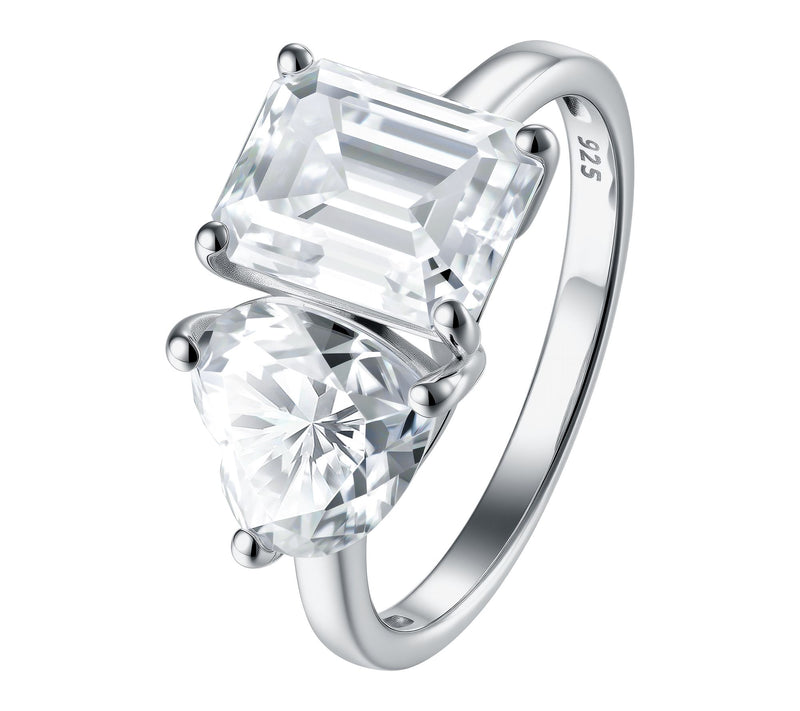 Moissanite Luxe Heart & Emerald Toi et Moi Ring, Sterling — View 2