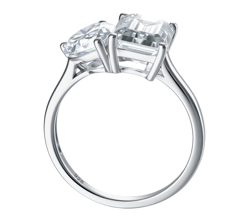 Moissanite Luxe Heart & Emerald Toi et Moi Ring, Sterling — View 3