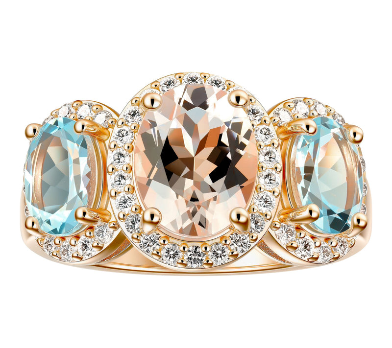 Affinity Gems M organite & Aqua marine Ring, 14 K Rose Plated Rose Plated — View 2