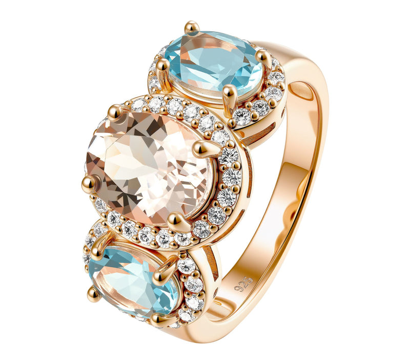 Affinity Gems M organite & Aqua marine Ring, 14 K Rose Plated Rose Plated — Main view