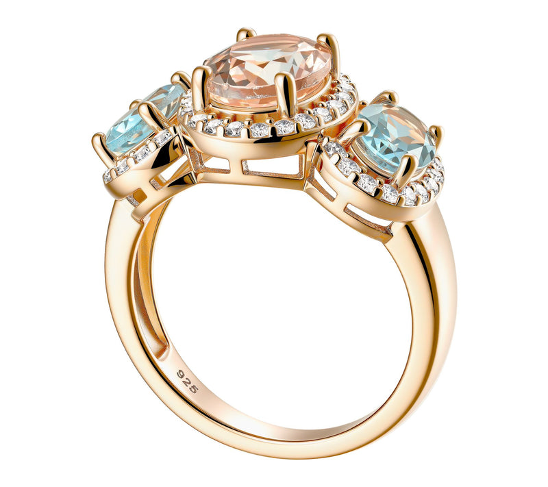 Affinity Gems M organite & Aqua marine Ring, 14 K Rose Plated Rose Plated — View 3