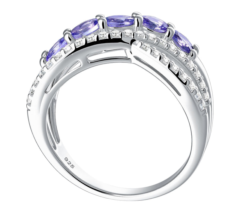 Affinity Gems Tanzanite & White Zircon HighwayRing, Sterling — View 3