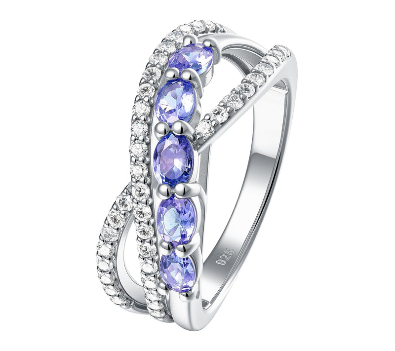 Affinity Gems Tanzanite & White Zircon HighwayRing, Sterling — View 2