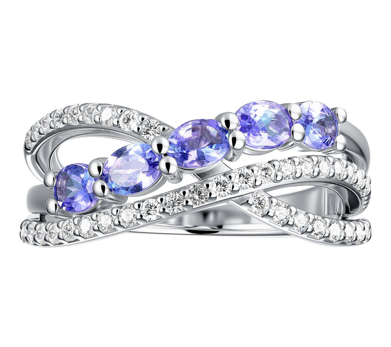 Affinity Gems Tanzanite & White Zircon HighwayRing, Sterling — Main view