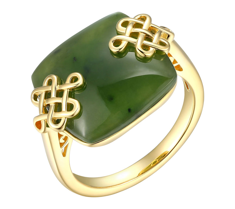 Dynasty Jade Cushion Cut Ring, 18K Gold Plated — Main view