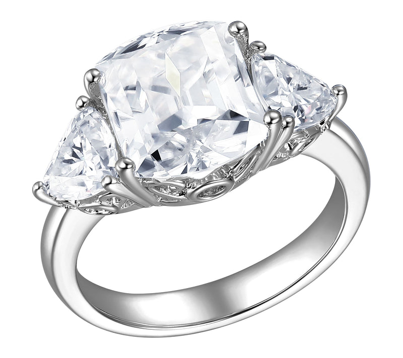 Moissanite Cushion & Trillion Cut Ring, Sterling Silver — Main view
