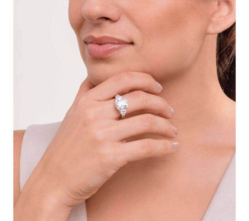 Moissanite Cushion & Trillion Cut Ring, Sterling Silver — View 2