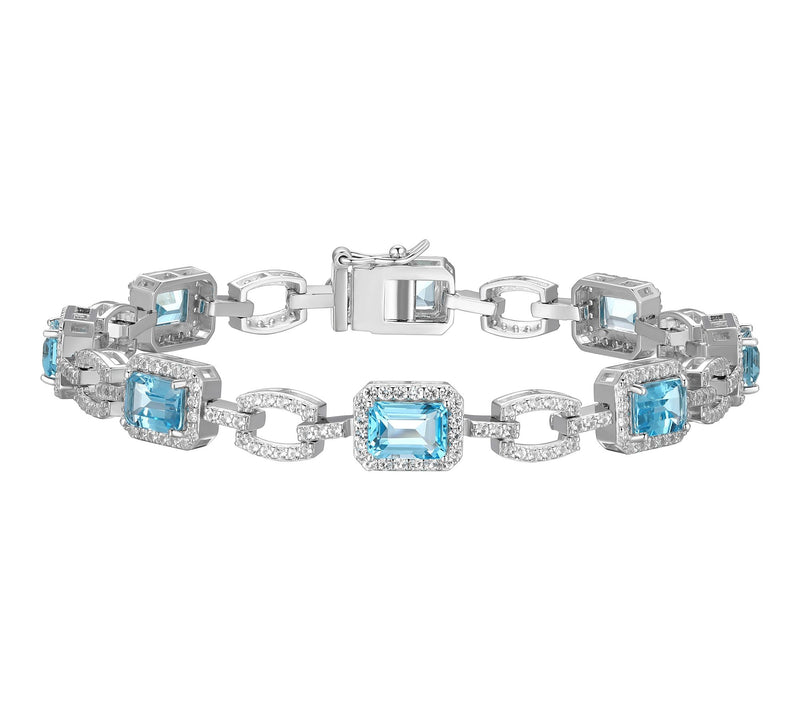 Affinity Gems Blue Topaz Link Bracelet, Sterling Silver — Main view
