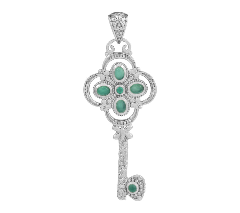 Artisan Crafted Sterling Silver Green Chalcedony Key Pendant — Main view