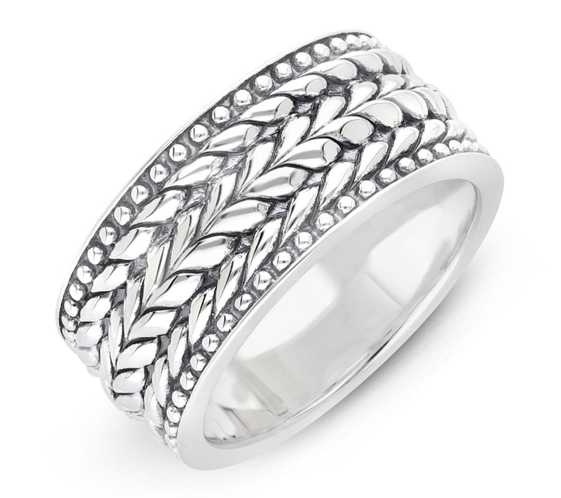 Tiffany Kay Studio Sterling Bead & HerringboneWide Band Ring — View 3