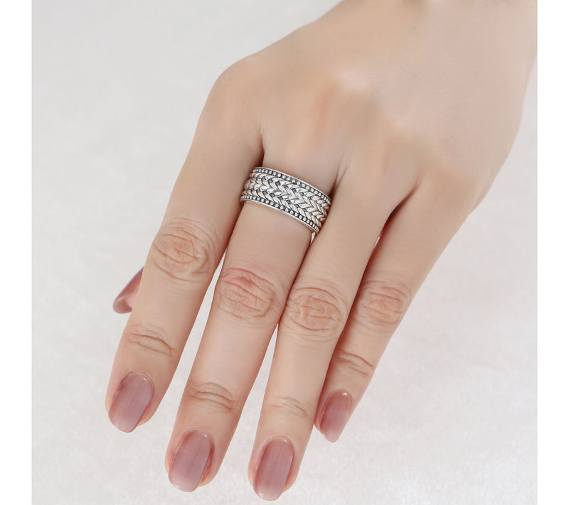 Tiffany Kay Studio Sterling Bead & HerringboneWide Band Ring — View 5