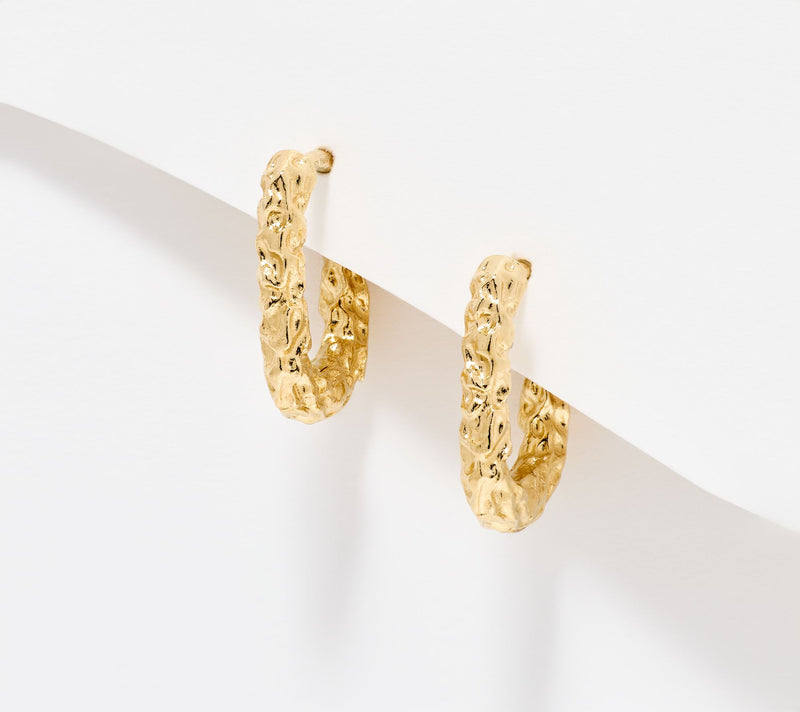 Silver Style Molten Oval 13mm Hoop Earrings, Sterling Silver — View 5