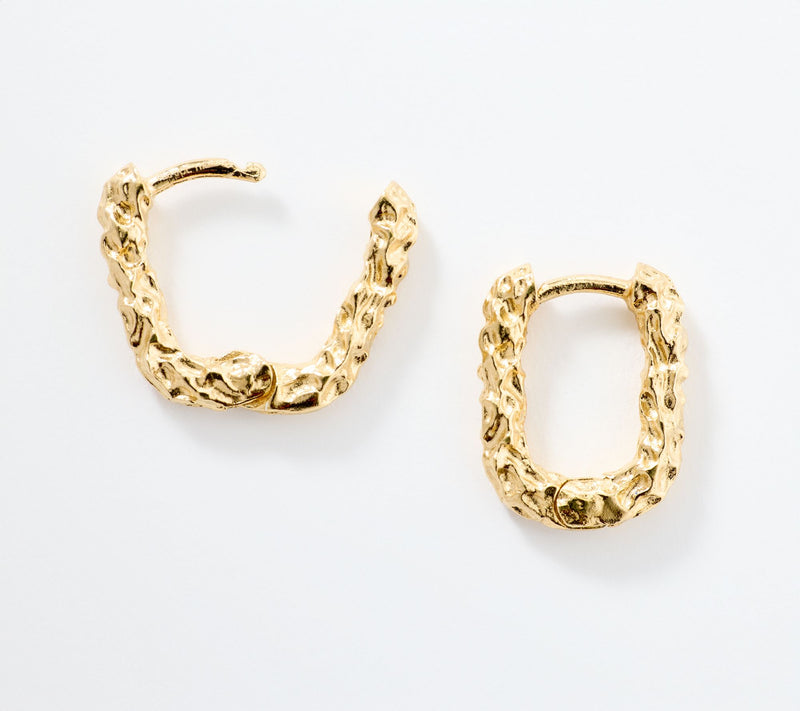 Silver Style Molten Oval 13mm Hoop Earrings, Sterling Silver — View 6