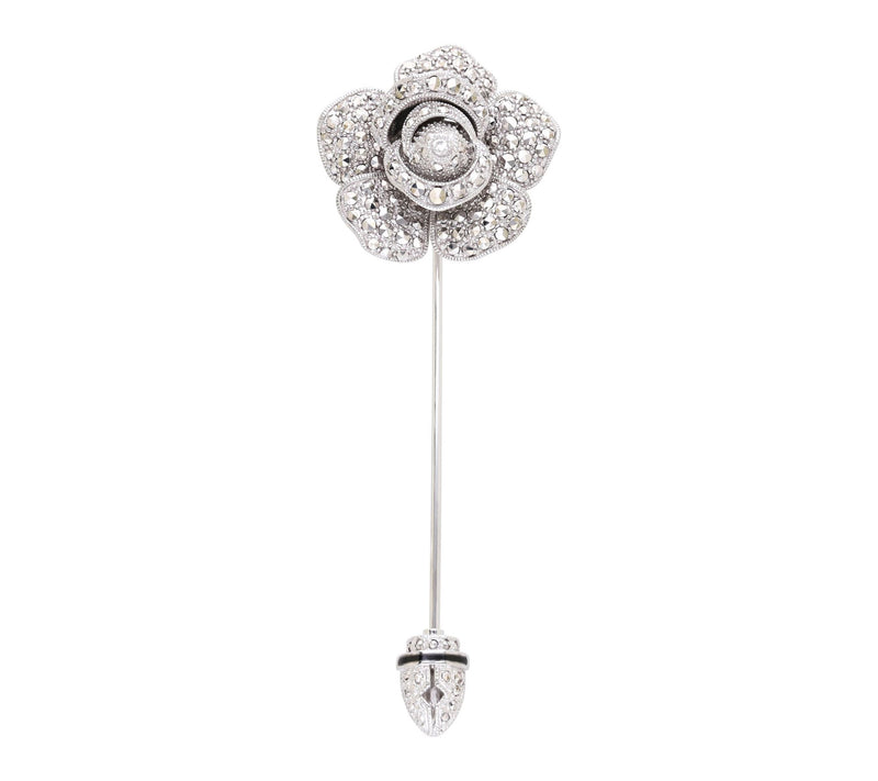 Dallas Prince Sterling Silver Chrome MarcasiteRose Stick Pin — Main view
